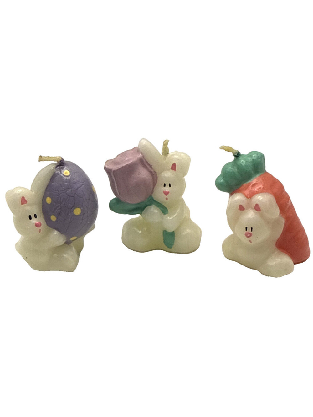 Vintage Russ Berrie Mini Easter Bunny Rabbit Candles Set of 3 Spring Decor Cute